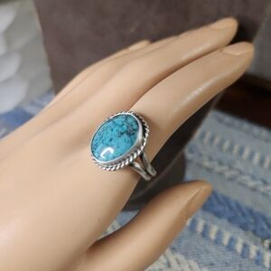 New - Navajo Signed Kingman Spiderweb Turquoise + Sterling Silver Ring